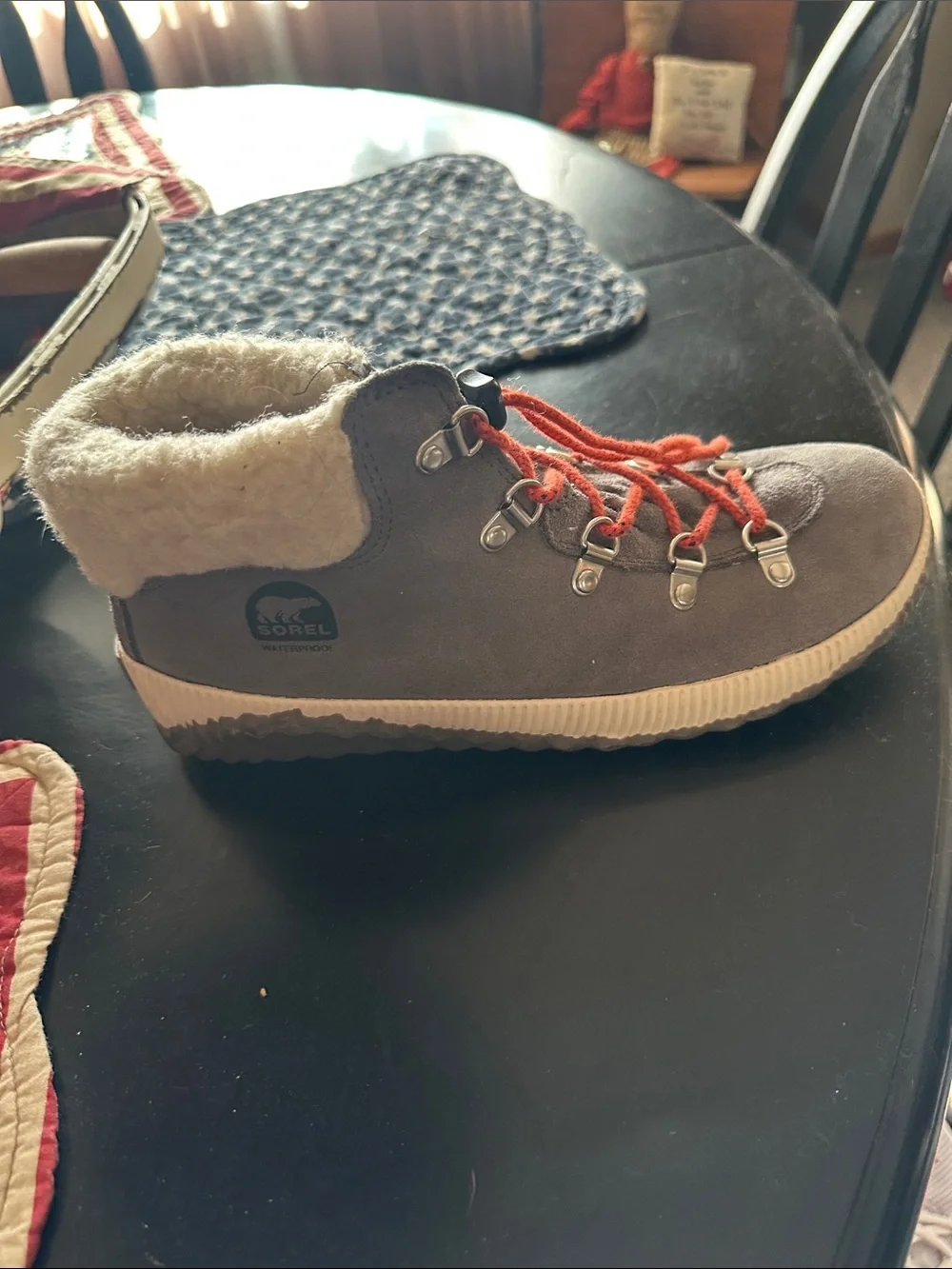 Sorel Women's Gray Suede Winter Boots with Red Laces